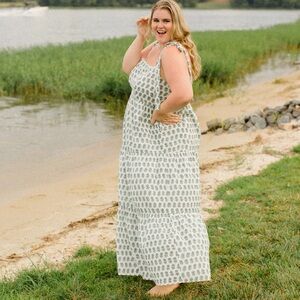 Floral Maxi Dress in Green and White